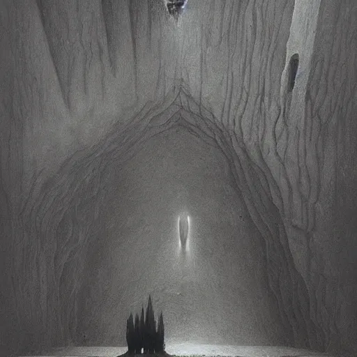 Prompt: Cavern. Tumorous. Eerie. Haunted. Zdzisaw Beksinski