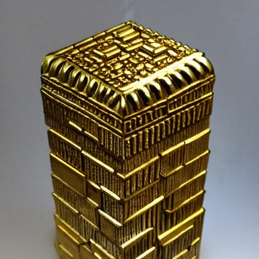 Image similar to hyper detailed sculpture out of carved golden metal cubes,