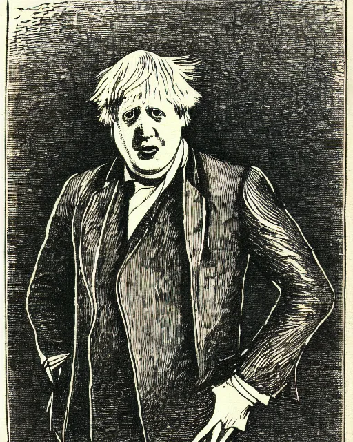 Image similar to illustration of boris johnson from the dictionarre infernal, etching by louis le breton, 1 8 6 9, 1 2 0 0 dpi scan