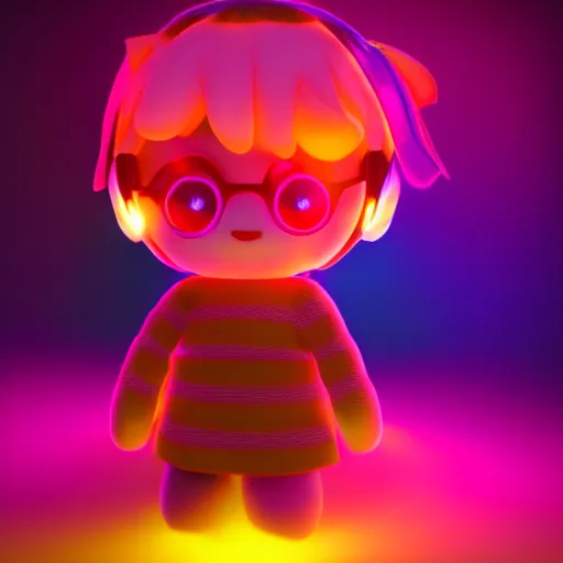 Prompt: cute fumo plush girl who is photoluminescent, jelly glow, neon lens flare, vray