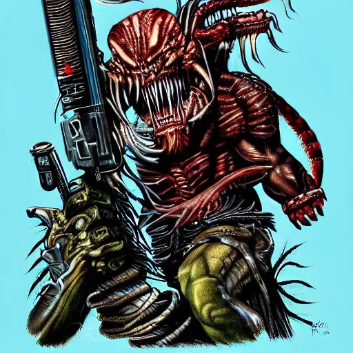 Prompt: a detailed illustration of of predator by chris warner