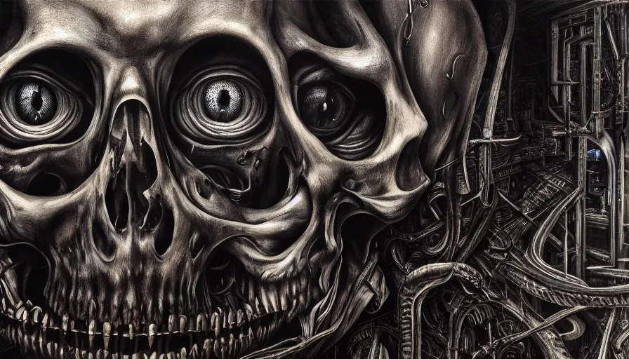 Prompt: city of death, death, fear, horror, extremely high detail, ultra realistic, hyperrealism, by giger, 4 k