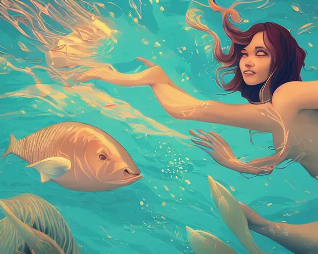 Image similar to the joy of life in the sea, a simple vector based illustration, by ross tran, artgerm