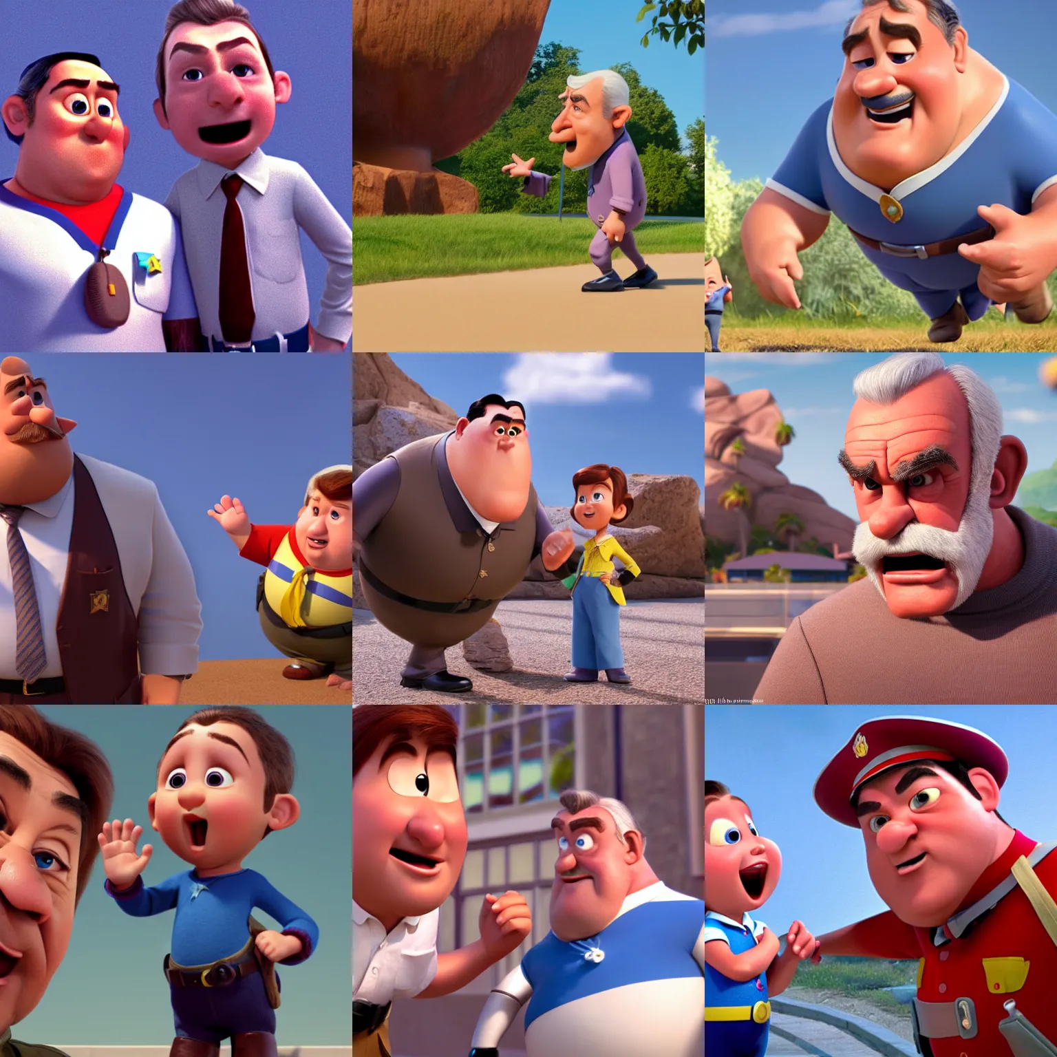 Prompt: calm sean connery slaps person as a pixar disney character from up ( 2 0 0 9 ), unreal engine, octane render, 3 d render, photorealistic