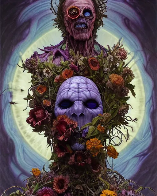 Image similar to the platonic ideal of flowers, rotting, insects and praying of cletus kasady ultimate carnage thanos dementor wild hunt doctor manhattan chtulu nazgul mandala davinci, d & d, fantasy, ego death, detailed, intricate, hyperrealism, intense, scary, decay, dmt, art by artgerm and greg rutkowski and alphonse mucha