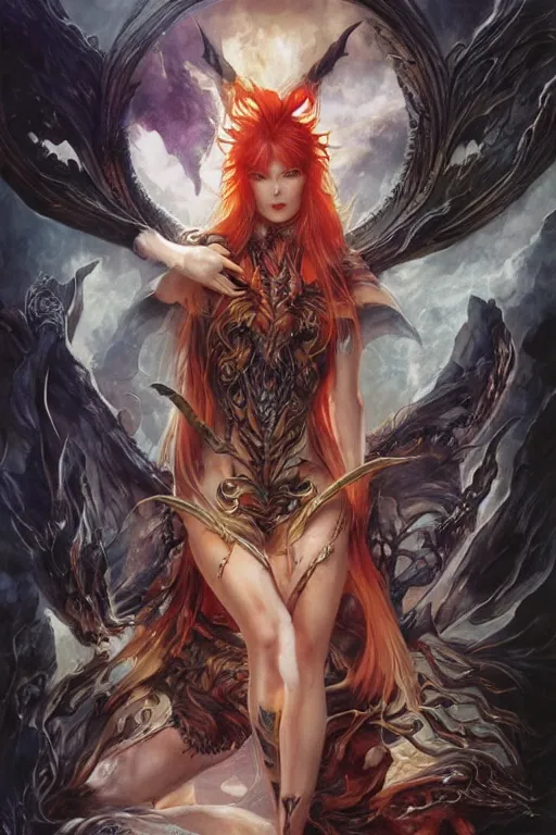 Image similar to young redhead Spellcaster on their knees worshiping spell book, S&D dark fantasy style, sharp focus, ultra detailed, art by Artgerm and Peter Andrew Jones, Karol Bak, Ayami Kojima, Amano and Olivier Ledroit