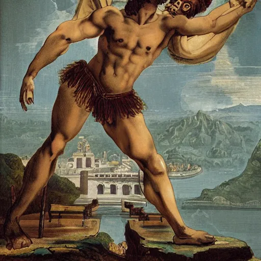 Prompt: high detail poster for an opera about bearded hercules visiting rio de janeiro. italy 1 8 1 6 - 4