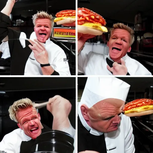 Prompt: gordon ramsay beating the burger king to death