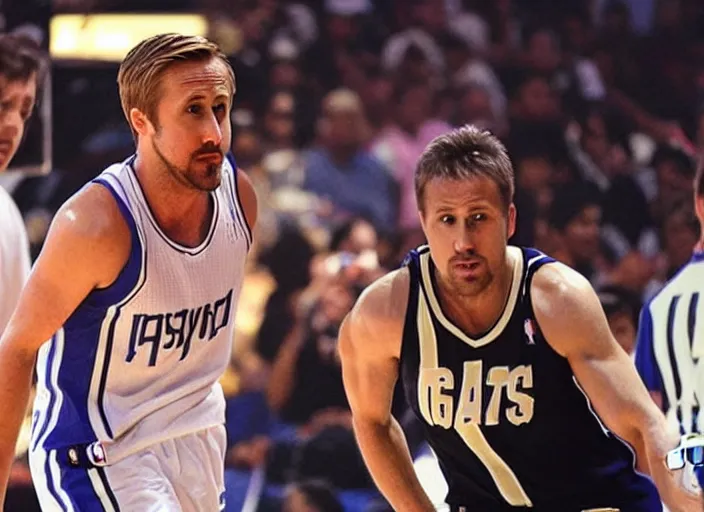 Image similar to ryan gosling playing in nba, philippines, real life photograph, award winning photograph, 4 k