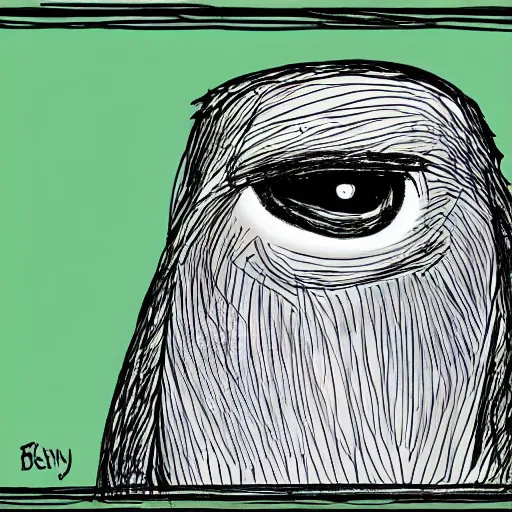 Image similar to bird stares with both eyes directly into camera, face on shot cartoon style