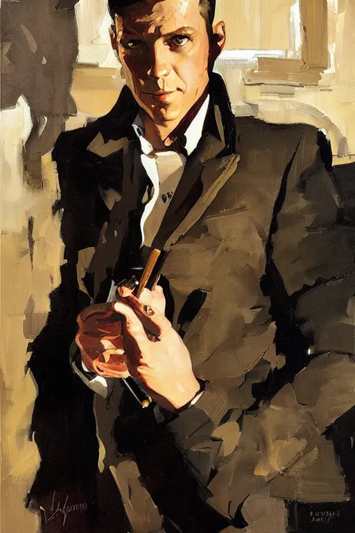 Image similar to jay bauman painting by jc leyendecker!! phil hale!, angular, brush strokes, painterly, vintage, crisp