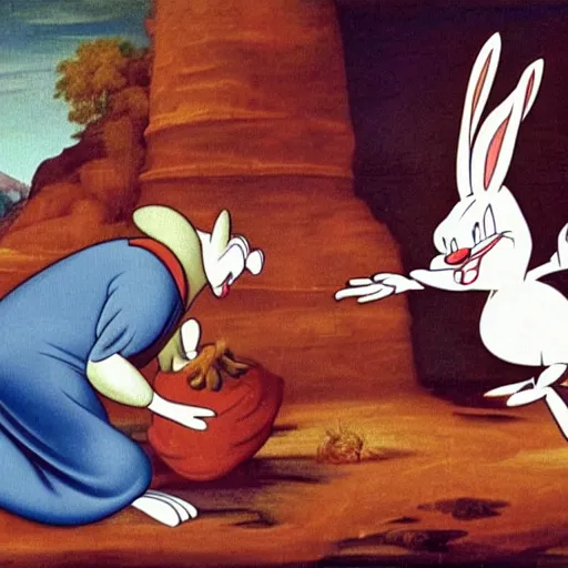 Prompt: a still of bugs bunny from looney tunes as renaissance painting