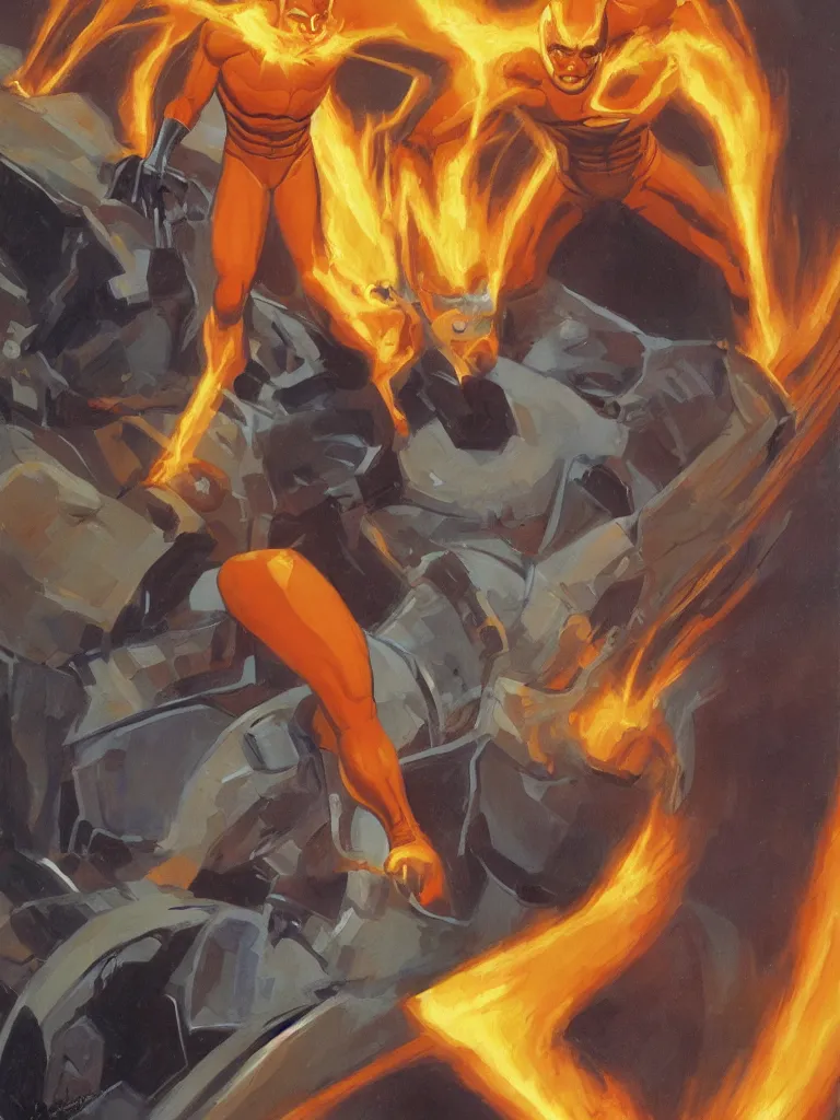 Prompt: human torch, concept art, illustration, sci-fi, art by ralph mcquarrie