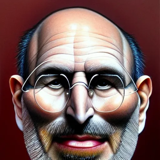 Image similar to apples arranged in the shape of a face resembling steve jobs, fantasy, intricate, elegant, highly detailed, lifelike, photorealistic, digital painting, artstation, illustration, smooth, sharp focus, art by giuseppe arcimboldo