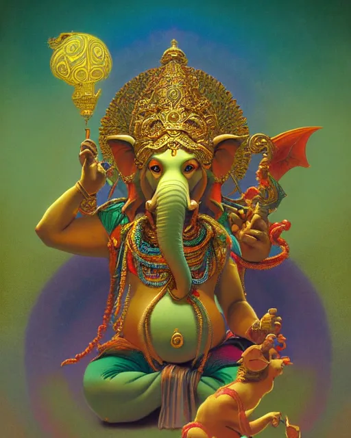 Image similar to psychedelic ganesh of the cosmos, coherent design, symmetrical, concept art, vivid color, complementary color, golden ratio, detailed, sharp lines, intricate, rainbowshift, by maxfield parrish, by peter mohrbacher, by gustave dore, by alphonse mucha, deviantart, octane render