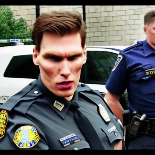 Image similar to youtuber jerma 9 8 5 being arrested by the fbi for crimes against humanity, 4 k, hyper realistic, dslr, high resolution, landscape, beautiful