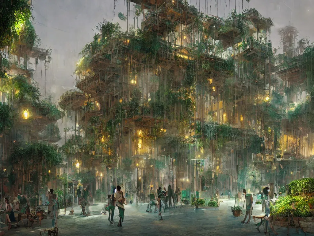 Image similar to the antique green city of babylon with its wonderful hanging gardens at dawn, intricate, elegant, volumetric lighting, digital painting, highly detailed, artstation, sharp focus, illustration, concept art, ruan jia, steve mccurry