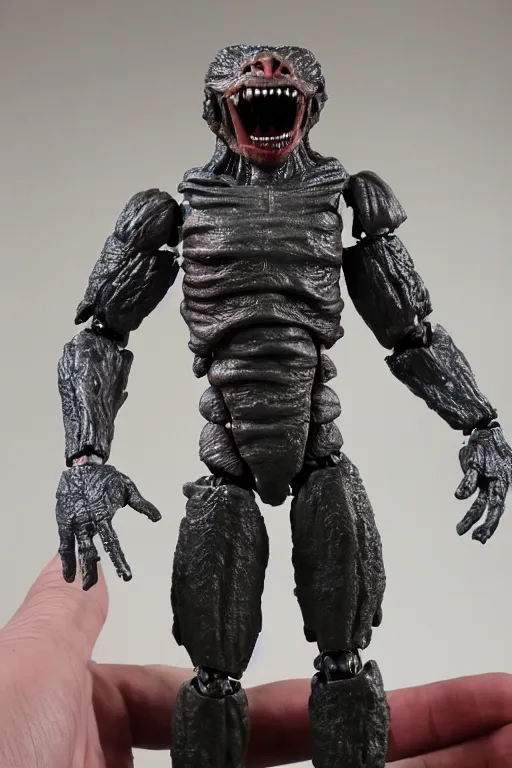 Image similar to 8 k high definition, 1 9 8 0 te monster kenner style action figure,, plastic, full body, highly detailed, science fiction, photorealistic