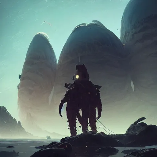 Image similar to gigantic creature on surface of venus, sparth style, fantasy. detailed. sharp focus. trending on arstation. artist greg rutkowski