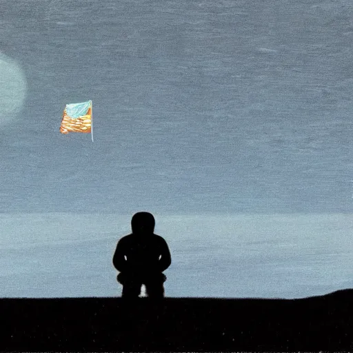 Image similar to lonely astronaut on the moon, in the style of edward hopper, in the style of bonestell, chesley