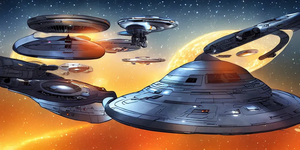 Prompt: digital art of the Star Trek Enterprise by Rob Cunningham from Homeworld