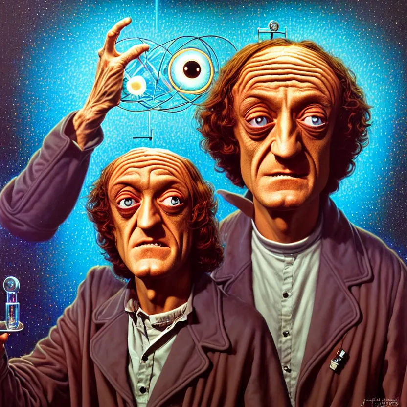 Prompt: a photorealistic detailed image of marty feldman, science, divinity, utopian, triumphant, cinematic, epic, grandiose, moody, mathematics, futuristic, by jason felix, dan mumford, kinkade, lisa frank, wpa, public works mural, socialist