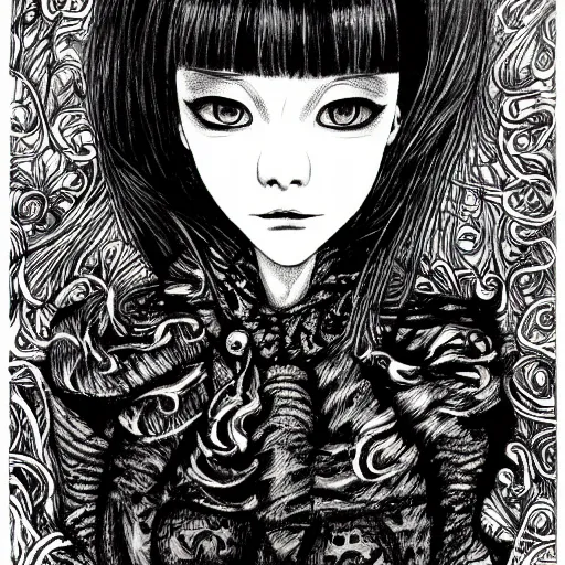 Image similar to portrait of a beautiful woman, gothic, high detail, drawing by junji ito