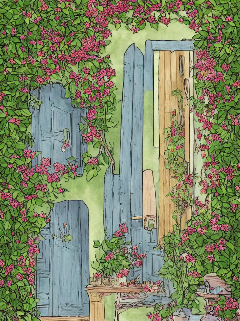 Prompt: a door into summer, illustration