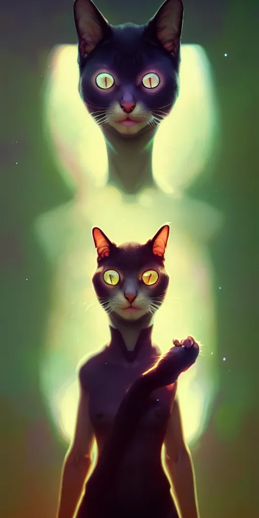 Image similar to portrait of humanoid cat, highly detailed vfx portrait, unreal engine, greg rutkowski, loish, rhads, beeple, makoto shinkai and lois van baarle, ilya kuvshinov, rossdraws, tom bagshaw, alphonse mucha, global illumination, detailed and intricate environment