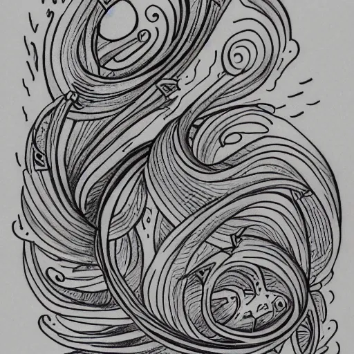 Image similar to tattoo sketch of a sea, on a yellow paper, ornamental, line art, minimalism, tatto for leg