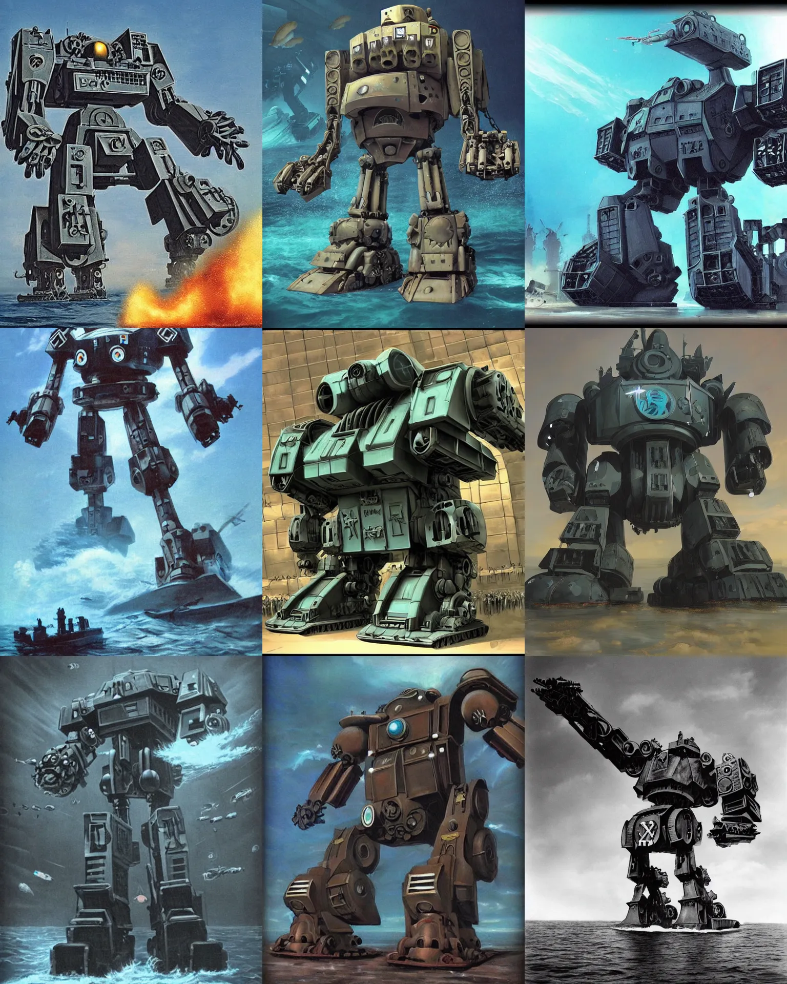 Prompt: giant oversized battle nazi mech , Deep sea picture