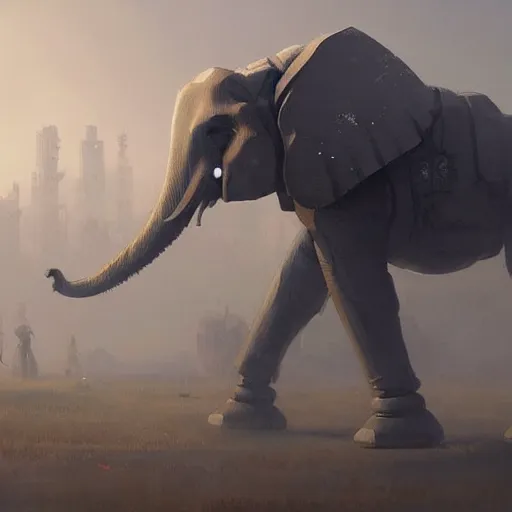 Image similar to 🤖🐘, Greg rutkowski, Trending artstation, cinematográfica, digital Art