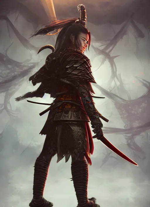 Image similar to samurai, ultra detailed fantasy, elden ring, realistic, dnd character portrait, full body, dnd, rpg, lotr game design fanart by concept art, behance hd, artstation, deviantart, global illumination radiating a glowing aura global illumination ray tracing hdr render in unreal engine 5