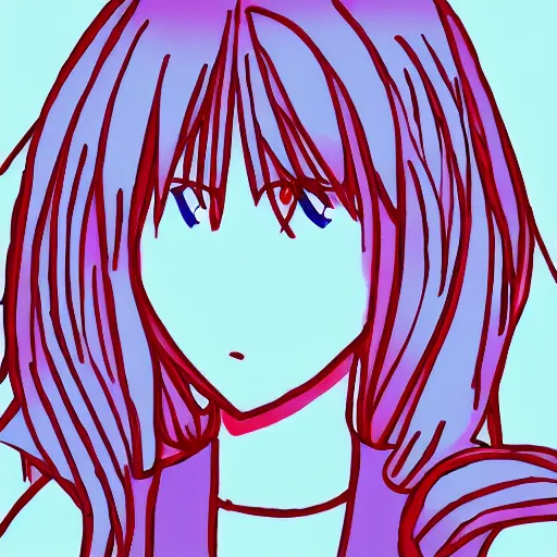 Image similar to red pen on white background ms paint doodle of bad amateur anime character drawing, made in ms paint, just a few lines