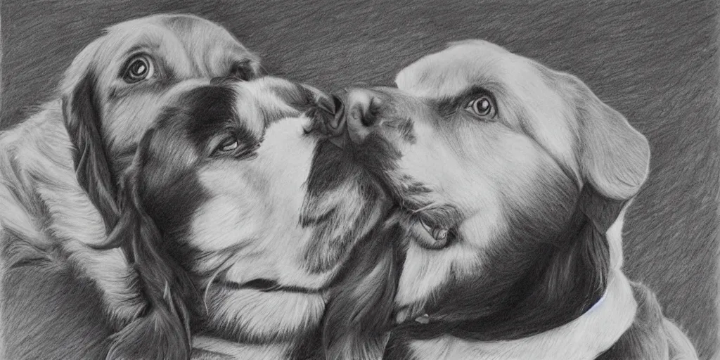 Image similar to beautiful pencil drawing of karim benzema and a golden retriever