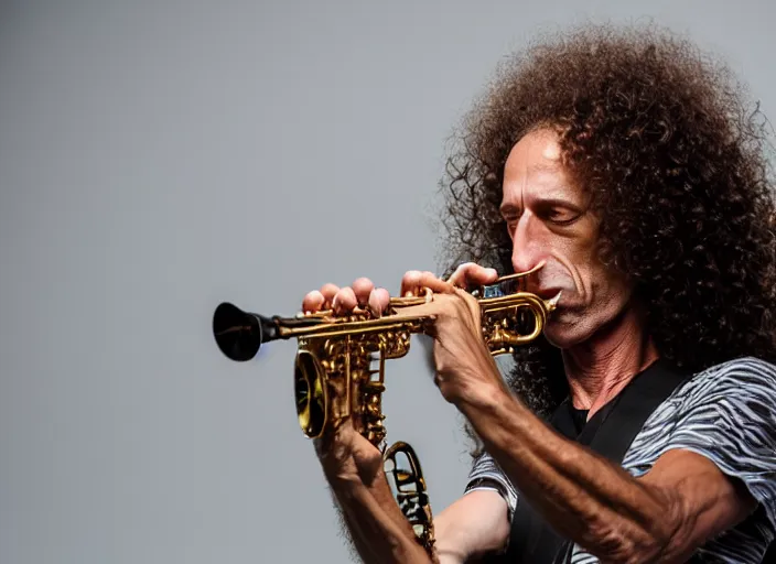 Prompt: photo still of kenny g on stage at vans warped tour!!!!!!!! at age 4 8 years old 4 8 years of age!!!!!!! playing saxophone, 8 k, 8 5 mm f 1. 8, studio lighting, rim light, right side key light