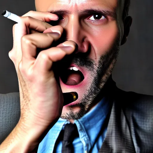 Image similar to very accurate photo, very coherent image, hyper realistic photo of a man holding a cigarette in a hand, by Omar Reda, Tim Booth, award-winning shot