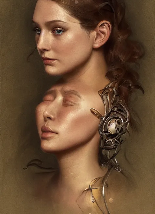 Image similar to a highly detailed photo of very intricate female face portrait, futurism, rococo cyber neon lighting, detailed futuristic fibonacci jewelry, profile posing, hyper photorealistic, trending in pinterest, cinematic, 4 k ultra hd, by denis villeneuve tom anders zorn hans dragan bibin thoma greg rutkowski ismail inceoglu illustrated sand storm alphonse mucha