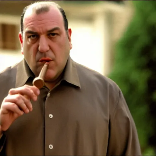 Prompt: tony soprano holding a cigar, film still, directed by David Chase