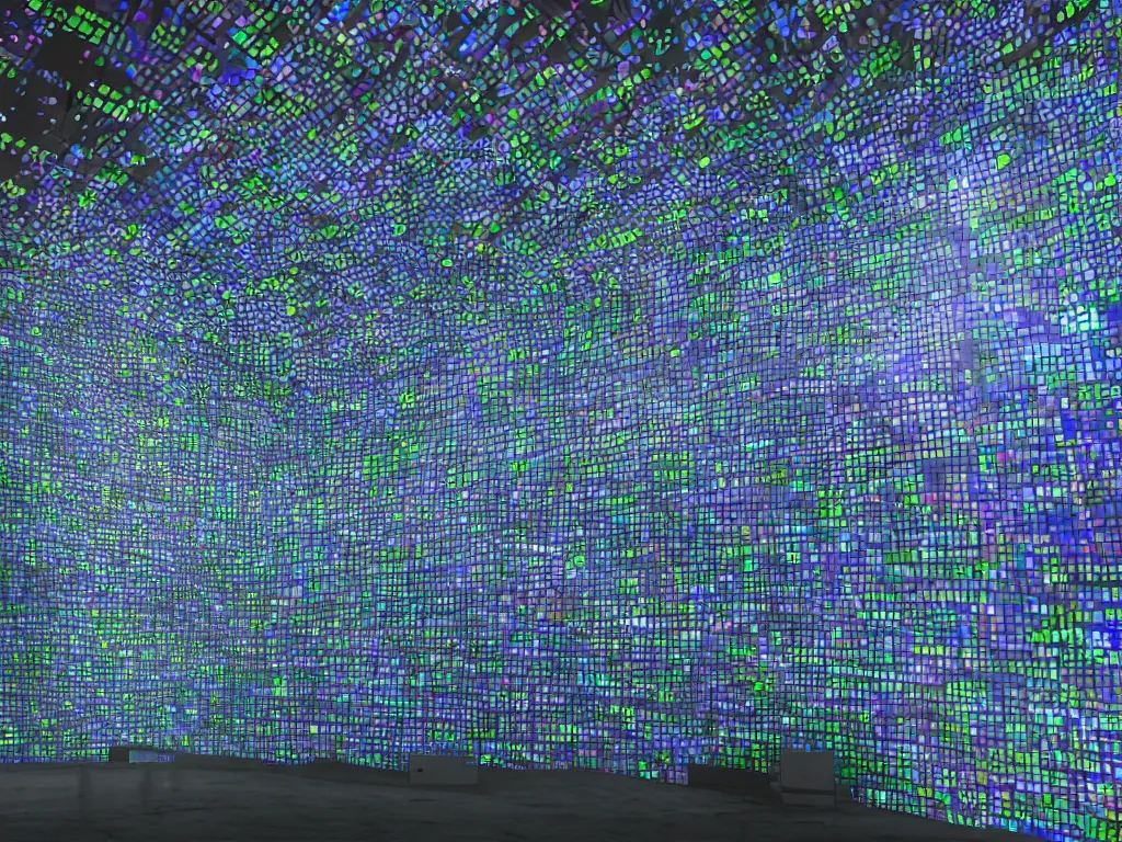 Prompt: large cyberscreens projecting beautiful varied reference sheets, dripping light drops, perfect lighting pixel sorting