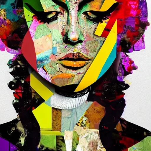 Image similar to Roman contemporary Goddess, collage, minimal style, digital painting, 4k, HDR, punk, fashion, smooth, sharp focus, art by Sandra Chevrier, John Hoyland, teamLab