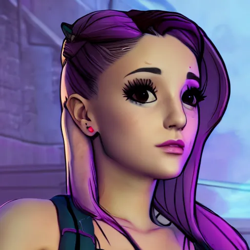 Image similar to ariana grande portrait, borderlands, tales from the borderlands, the wolf among us, comic, cinematic lighting, studio quality, 8 k