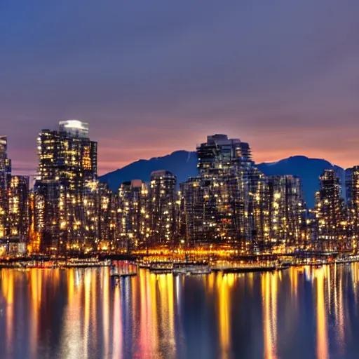 Image similar to vancouver bc canada at night, neon 8 k photo realistic