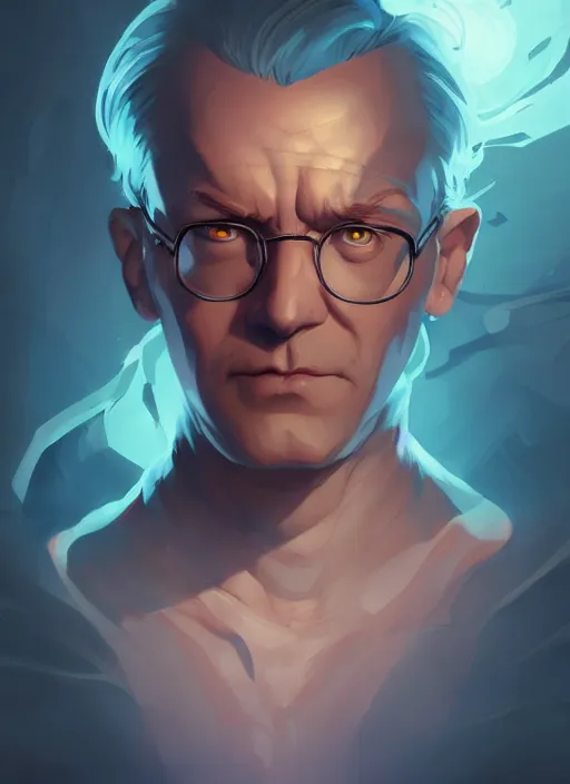 Prompt: portrait of an old carl gustav jung, epic lighting, in the style of artgerm and charlie bowater and atey ghailan and mike mignola, vibrant colors and hard shadows and strong rim light, comic cover art, plain background, trending on artstation