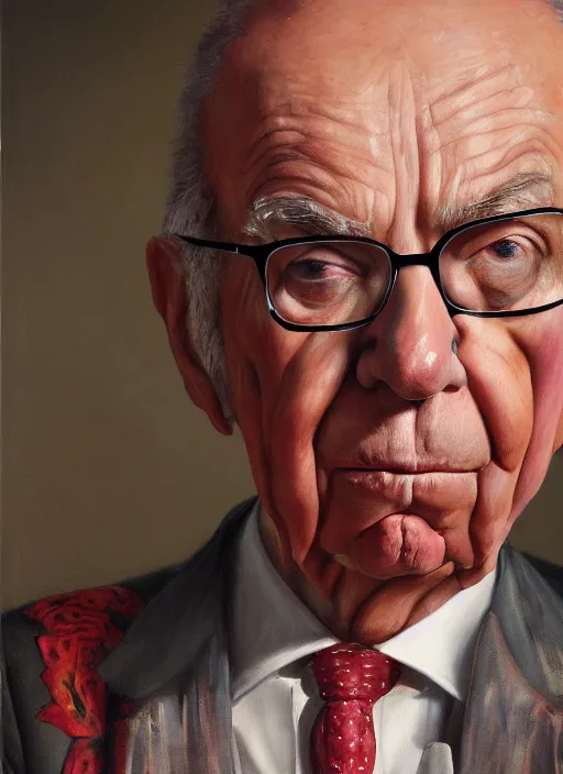Image similar to highly detailed oil painting of rupert murdoch wearing a bikini | very intricate | cinematic lighting | award - winning | watermelon kimono fashion by alexander mcqueen | by roberto ferri, by tom bagshaw, by j. c. leyendecker and klimt, american romanticism, by austin osman spare, artstation, cgsociety, official art, octane