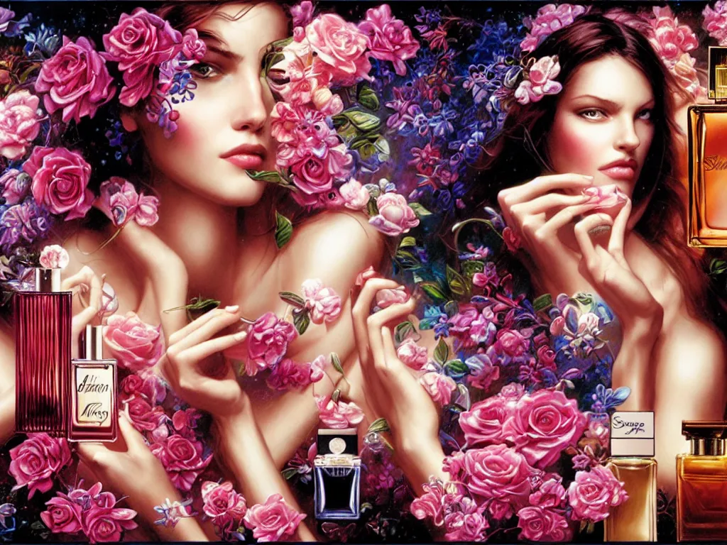 Prompt: fragrance advertising campaign painted by drew struzan, highly detailed