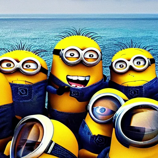 Image similar to “minions landing on D-Day, 4k, award winning”