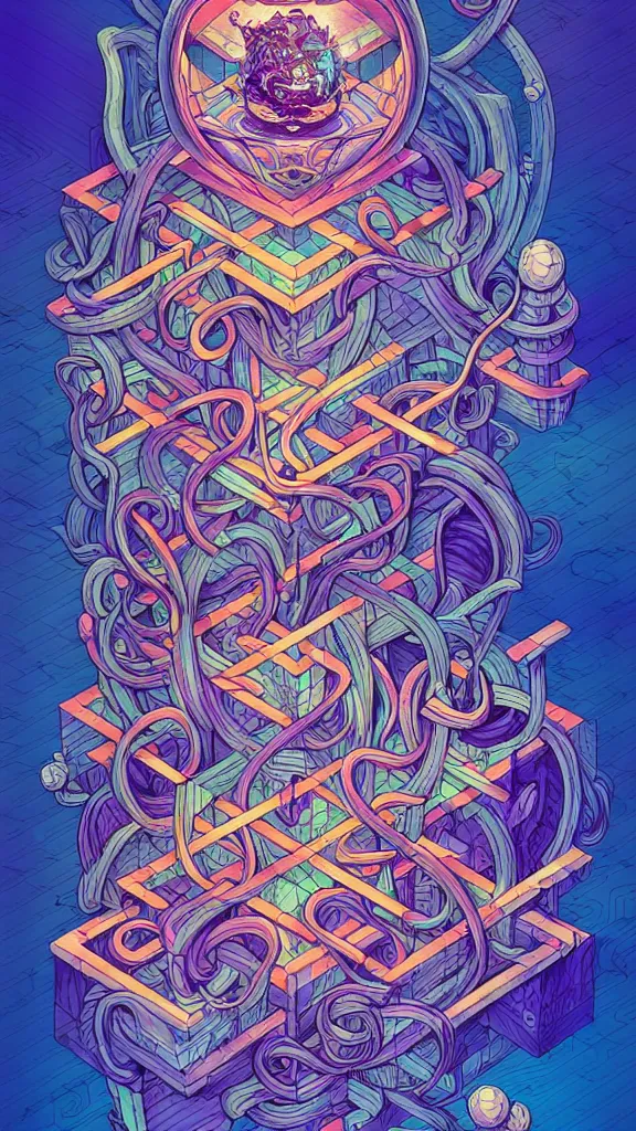 Image similar to arcane twisted turn of fate abstraction, centered award winning ink pen illustration, isometric abstract illustration by dan mumford, edited by craola, technical drawing by beeple and tooth wu, tiny details by artgerm and watercolor girl, symmetrically isometrically centered