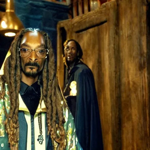 Image similar to snoop dogg as wizard in hogwarts, photo, movie clip