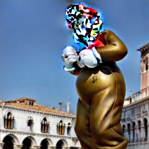 Prompt: beautiful photograph of super mario bronze statue, situated in venice